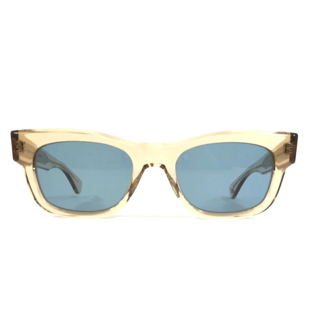 Garrett Leight Sunglasses WOZ BRE Champagne Square Frames with Light Blue Lenses